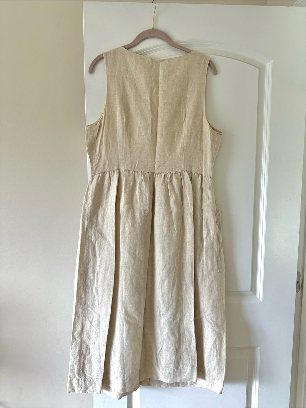NEW Gap Linen Cotton Midi Sleeveless Button Dress Pockets 12 Tan Khaki Ivory LG - Picture 7 of 8
